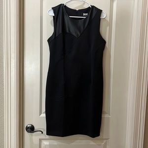 DKNY Black Cocktail Dress with Faux Leather Detailing Size 10